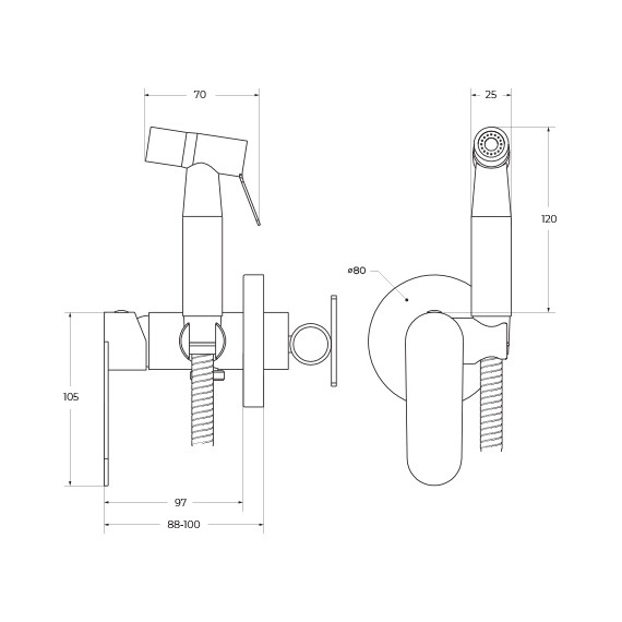 Набор для гигиенического душа Cezares STYLUS-DIF-NOP (со скрытой частью) чёрный матовый, Цвет производителя: чёрный матовый - фото 3