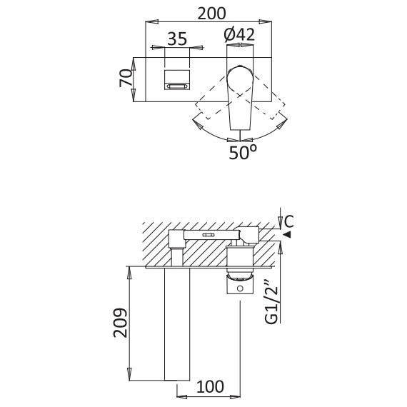 Смеситель для раковины настенный Cezares NAUTIC-BLI-BIO (со скрытой частью) белый матовый, Цвет производителя: белый матовый - фото 2