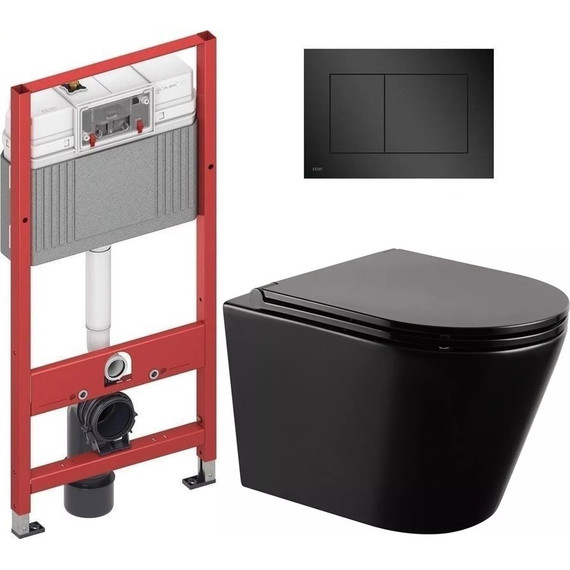 Инсталляция с подвесным унитазом комплект: TECEbase 2.0 9400414 с подвесным безободковым унитазом Abber Bequem AC1102MB сиденье микролифт, крепление, кнопка смыва чёрная матовая - фото 