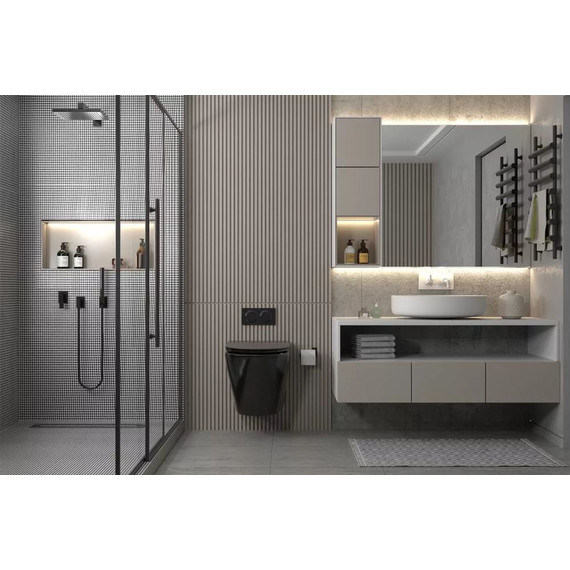 Инсталляция с подвесным унитазом комплект: TECEbase 2.0 9400414 с подвесным безободковым унитазом Abber Bequem AC1102MB сиденье микролифт, крепление, кнопка смыва чёрная матовая - фото 5