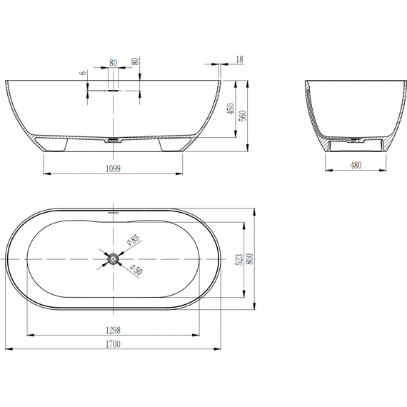 Ванна отдельностоящая Solid Surface Vincea 170x80 см VBT-4S04MW, белый матовый - фото 8