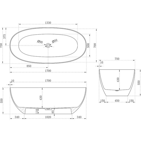 Ванна отдельностоящая CrystalMood Vincea 170x75 см VBT-6T01B, черный/прозрачный - фото 6
