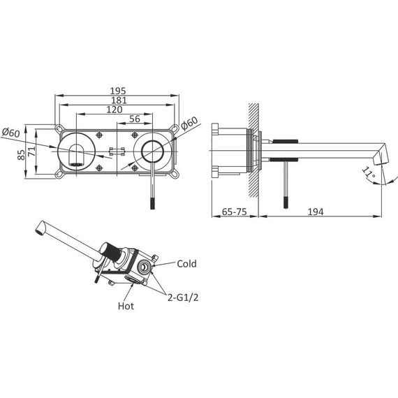 Смеситель для раковины настенный Vincea Desire VBFW-1D1GM, вороненая сталь (со скрытой частью) - фото 4