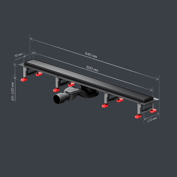 Душевой трап (лоток) 80 AM.PM MasterFlow W01SC-U11-080-04BM комбинированный затвор с черной матовой решеткой под плитку, Цвет производителя: чёрный, Размер трапа: 800 - фото 10