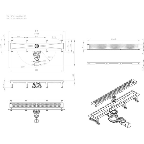 Душевой трап (лоток) 60 AM.PM MasterFlow W01SC-P11-060-01SB комбинированный затвор со стальной матовой решеткой - фото 12