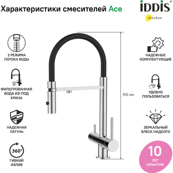 Смеситель для кухни Iddis Ace ACESBFFi05, хром/чёрный - фото 2