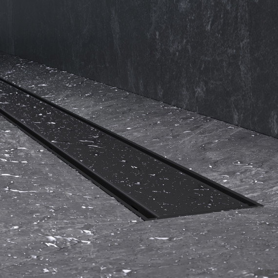 Душевой трап (лоток) 90 AM.PM PrimeFlow W02SC-U11-090-04BM комбинированный затвор с черной матовой решеткой под плитку, Цвет производителя: чёрный, Размер трапа: 900 - фото 