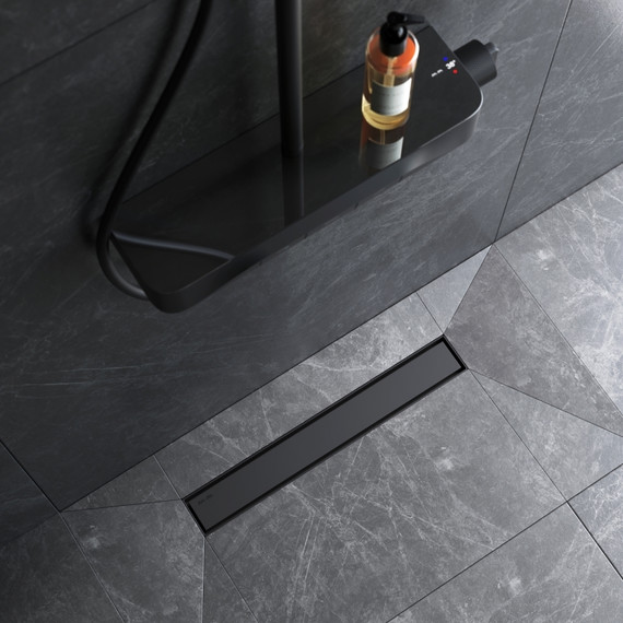 Душевой трап (лоток) 50 AM.PM MasterFlow W01SC-U11-050-04BM комбинированный затвор с черной матовой решеткой под плитку, Цвет производителя: чёрный, Размер трапа: 500 - фото 4