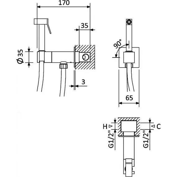 Набор для гигиенического душа Cezares PORTA-DIF-SR (со скрытой частью и прогрессивным картриджем) sunrise - фото 2