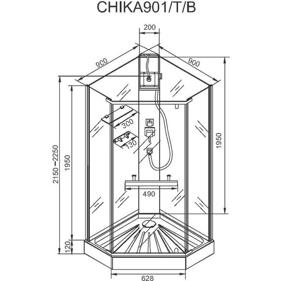 Душевая кабина CeruttiSpa 90х90 см Chika 901T, хром/прозрачное - фото 18