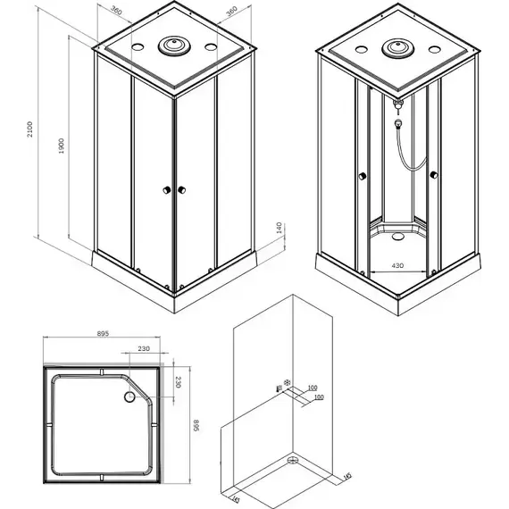 Душевая кабина Am.Pm X-Joy 90х90 см W94C-403-090BT, черный матовый/прозрачное - фото 7