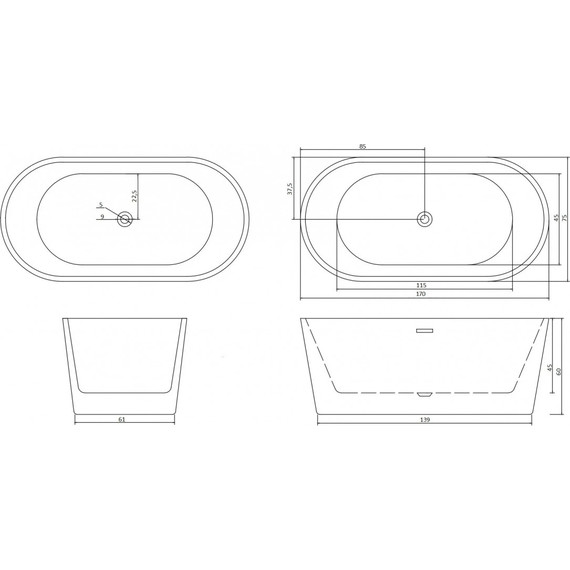 Ванна отдельностоящая CeruttiSpa 170x75 см RESIA170II CT10519 - фото 3