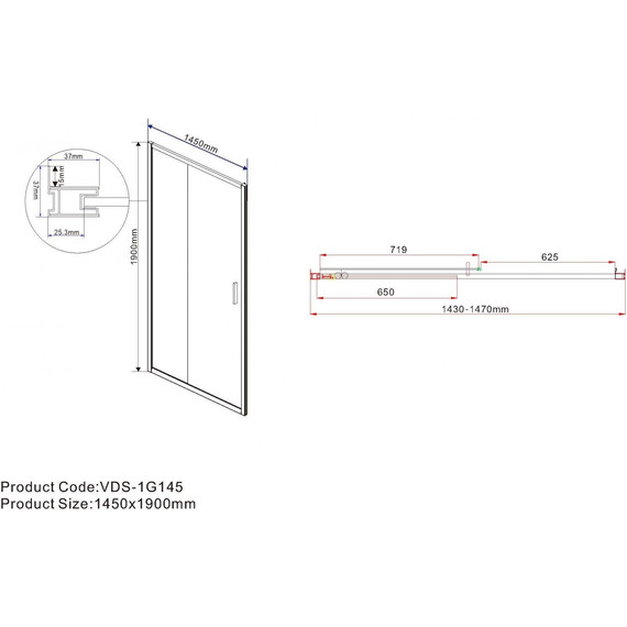 Душевая дверь Vincea Garda 145 см VDS-1G145CLGM, вороненая сталь/прозрачное - фото 4