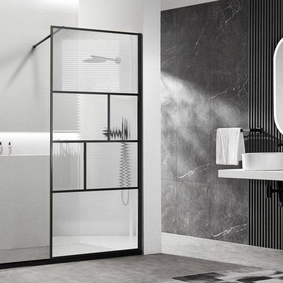 Душевая перегородка Vincea Walk in HC Art 120 см VSW-1HC120CFB (стекло 8 мм) с кронштейном в комплекте, чёрный/прозрачное/матовое - фото 