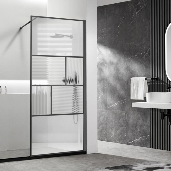 Душевая перегородка Vincea Walk in HC Art 80 см VSW-1HC800CFGM (стекло 8 мм) с кронштейном в комплекте, вороненая сталь/прозрачное/матовое - фото 