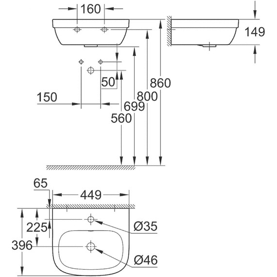 Раковина Подвесная Grohe Euro Ceramic 45 см 39324000 - фото 2