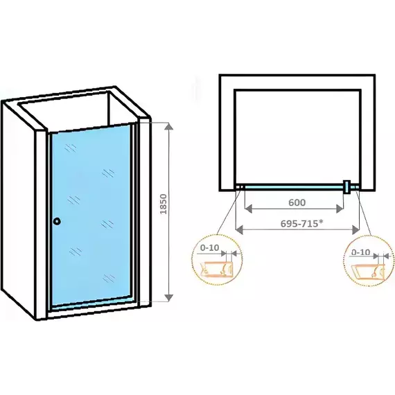 Душевая дверь Parly 70 см DE70, хром/прозрачное - фото 4