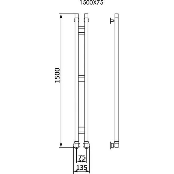 Полотенцесушитель водяной Veconi Maola-A П2 135х1500 мм M150B-A, чёрный - фото 3