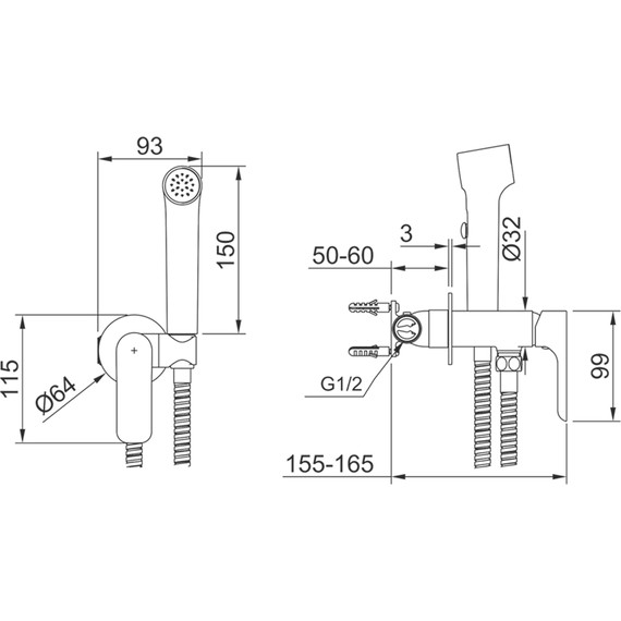 Набор для гигиенического душа Raglo R03.52.09 (со скрытой частью) графит - фото 2