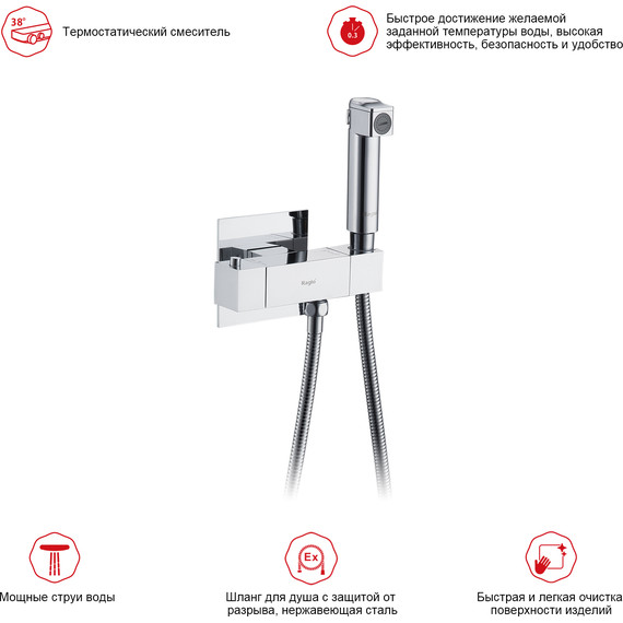 Набор для гигиенического душа с термостатом Raglo R24.56 (со скрытой частью) хром - фото 3