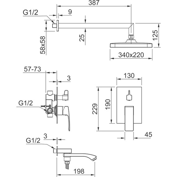 Душевая система встраиваемая Raglo R01.27.03 (со скрытой частью) сатин золотой - фото 2