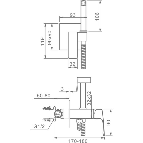 Набор для гигиенического душа Raglo R01.52.06 (со скрытой частью) чёрный - фото 2