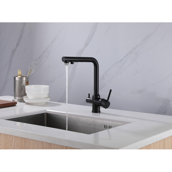 Смеситель для кухни Abber Emotion AF8814B, с подключением фильтра и выдвижной лейкой, черный матовый, Цвет производителя: чёрный матовый - фото 2