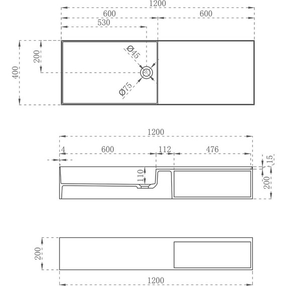 Раковина подвесная Vincea Solid Surface 120 см VWB-6S112MW, белый матовый - фото 5