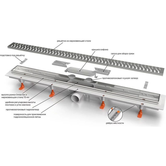 Трап Veconi Klasik 55 см V550KGR (под плитку) графит, Цвет производителя: графит, Размер трапа: 550 - фото 3