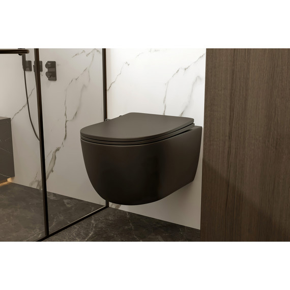 Унитаз подвесной безободковый Abber Bequem AC1104MB с крышкой микролифт, черный матовый, Цвет производителя: чёрный матовый - фото 4