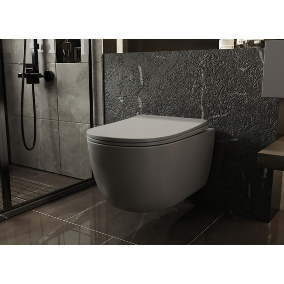 Унитаз подвесной безободковый Abber Bequem AC1104MG с крышкой микролифт, серый матовый, Цвет производителя: серый матовый - фото 3