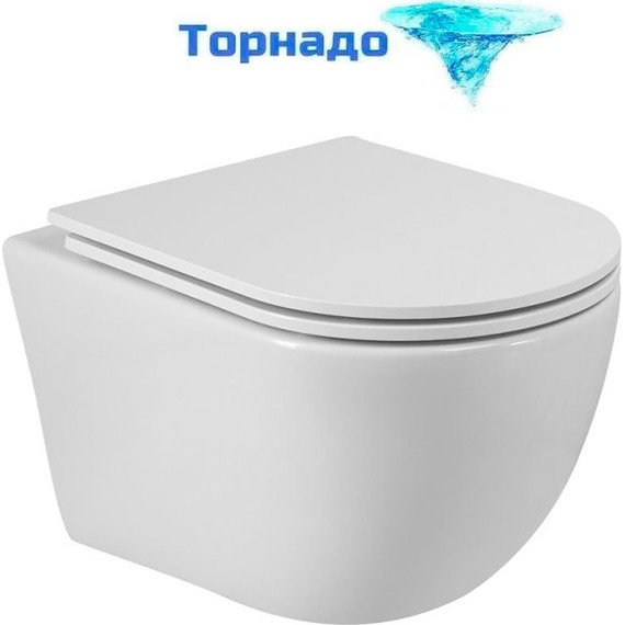 Унитаз подвесной безободковый Cezares Relax-Tor CZR-3806-53-TH-TOR/SC с крышкой микролифт (система смыва Торнадо) - фото 