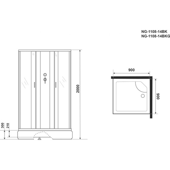 Гидробокс Niagara Classic 90x90 см NG-1108-14BKG, серебро/матовое (безсиликоновая сборка) - фото 4