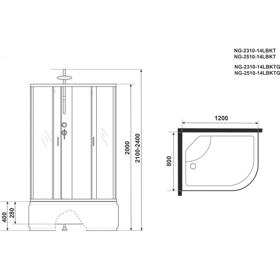 Душевая кабина Niagara Classic 120x80 см NG-2310-14LBKT, серебро/матовое (безсиликоновая сборка) - фото 5