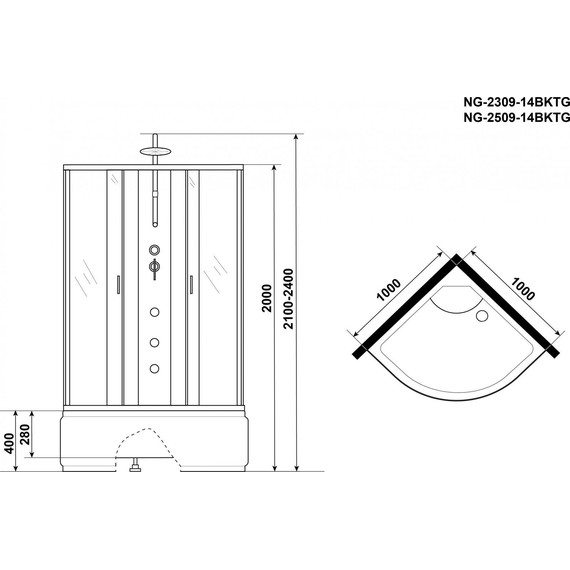 Гидробокс Niagara Classic 100x100 см NG-2509-14BKTG, серебро/тонированное (безсиликоновая сборка) - фото 5