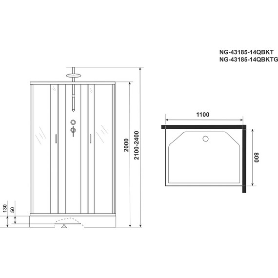 Душевая кабина Niagara Classic 110x80 см NG-43185-14QBKT, серебро/матовое (безсиликоновая сборка) - фото 5