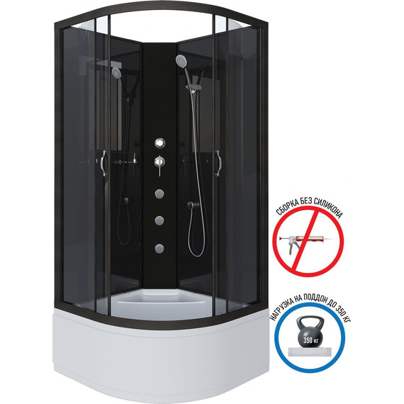 Гидробокс Niagara Classic 90x90 см NG-6508-14BKG, чёрный/тонированное (безсиликоновая сборка) - фото 2