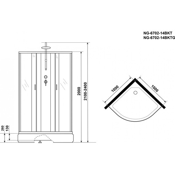 Гидробокс Niagara Classic 100x100 см NG-6702-14BKTG, чёрный/прозрачное (безсиликоновая сборка) - фото 5