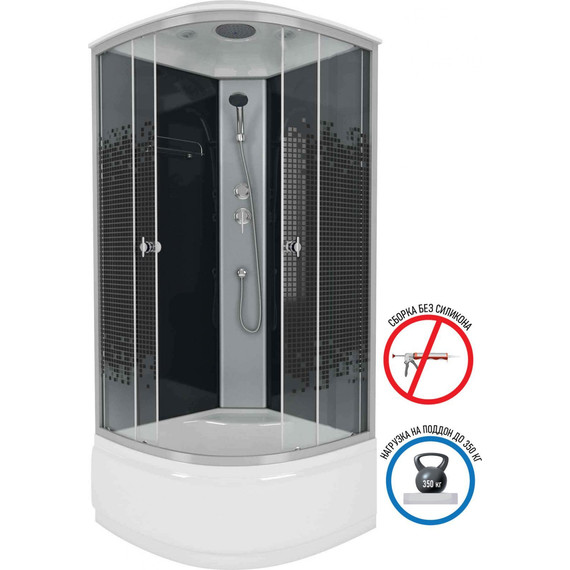 Душевая кабина Niagara Eco 100x100 см NG-7509-14BLACK, хром матовый/узор (безсиликоновая сборка) - фото 