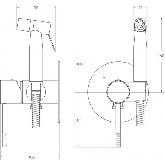 Набор для гигиенического душа Cezares RELAX-DIF-NOP (со скрытой частью), чёрный матовый, Цвет производителя: чёрный матовый - фото 4