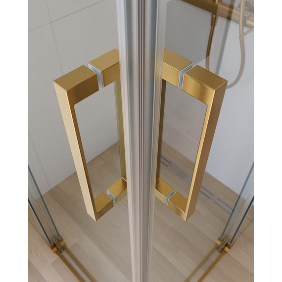 Душевое ограждение Cezares (100-110)x(100-110) см SLIDER-A-2-100/110-C-BORO (стекло 8 мм) брашированное золото/прозрачное - фото 2