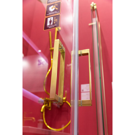 Душевое ограждение Cezares SLIDER-A-2-70/80-C-BORO (70-80)x(70-80) см (стекло 8 мм) брашированное золото/прозрачное - фото 5