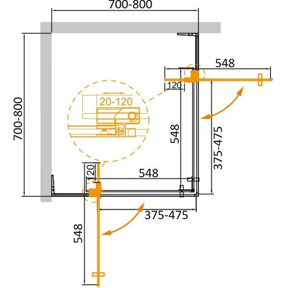 Душевое ограждение Cezares SLIDER-A-2-7080-GRIGIO-BORO (70-80)x(70-80) см (стекло 8 мм) брашированное золото/тонированное - фото 5