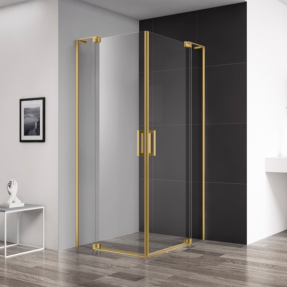 Душевое ограждение Cezares SLIDER-A-2-80/90-C-BORO (80-90)x(80-90) см (стекло 8 мм) брашированное золото/прозрачное - фото 2