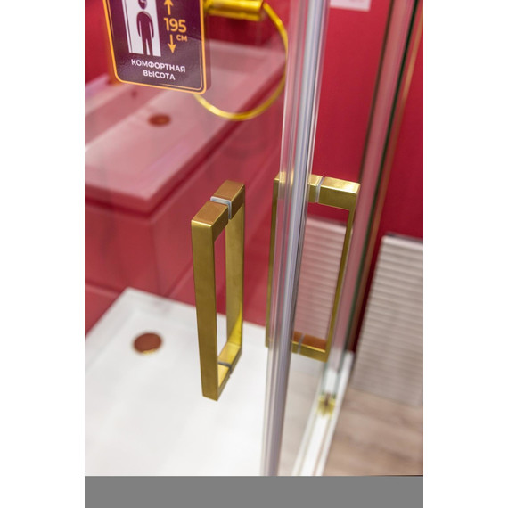 Душевое ограждение Cezares SLIDER-A-2-80/90-C-BORO (80-90)x(80-90) см (стекло 8 мм) брашированное золото/прозрачное - фото 4