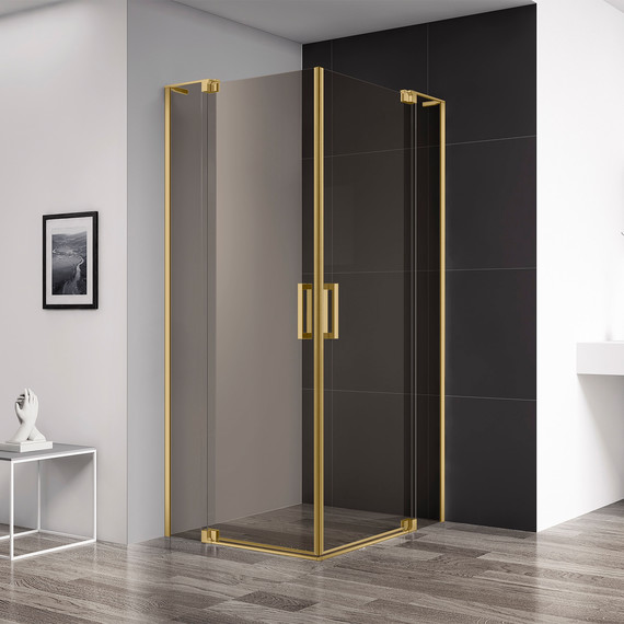 Душевое ограждение Cezares SLIDER-A-2-90/100-BR-BORO (90-100)x(90-100) см (стекло 8 мм) брашированное золото/тонированное - фото 2