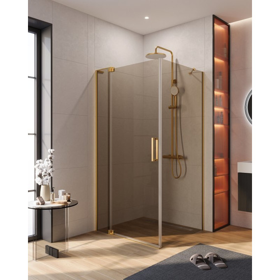 Душевое ограждение Cezares SLIDER-AH-1-90-90/100-BR-BORO 90-100x90 см (стекло 8 мм) брашированное золото/тонированное - фото 