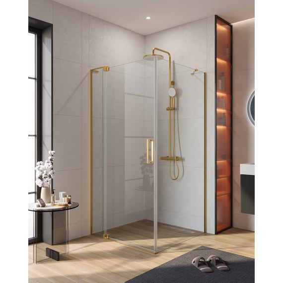 Душевое ограждение Cezares SLIDER-AH-1-90-90/100-C-BORO 90-100x90 см (стекло 8 мм) брашированное золото/прозрачное - фото 