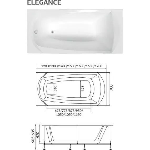 Ванна акриловая 1Marka Elegance 150x70 см, Размер - мм: 1500х700 - фото 8