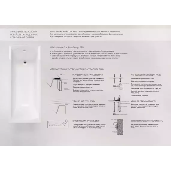 Ванна акриловая 1Marka Classic 120x70 см, Размер - мм: 1200х700 - фото 11